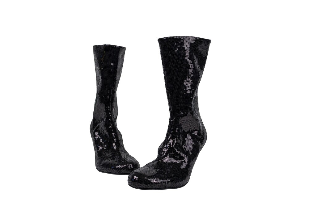 Alexander McQueen Black Sequin Shard Wedge Boot Size 38.5